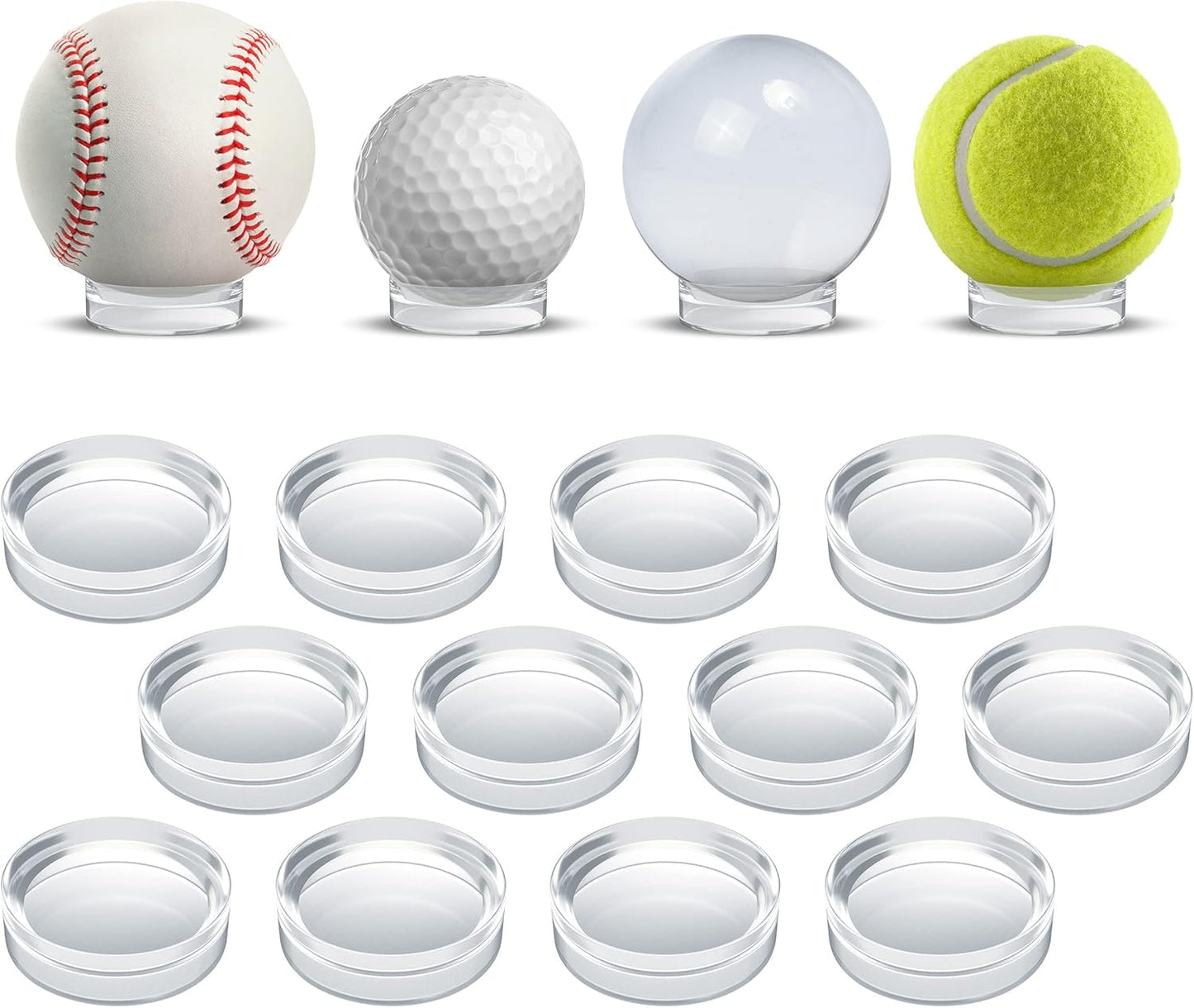 Houseables Baseball Holder, Baseball Stand, Ball Holder, Ball Stand, Acrylic Sphere Display, Egg Display, for Crystal, Rock, Marble, Golf, Softball, Round, Plastic Ring,12 Pack, Clear, 1.75" x 0.6"