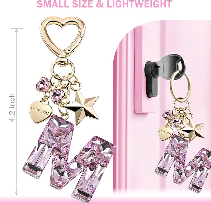 Cute Bling Keychain initial Letter Butterfly Star Pink Purple Gift - Image 3