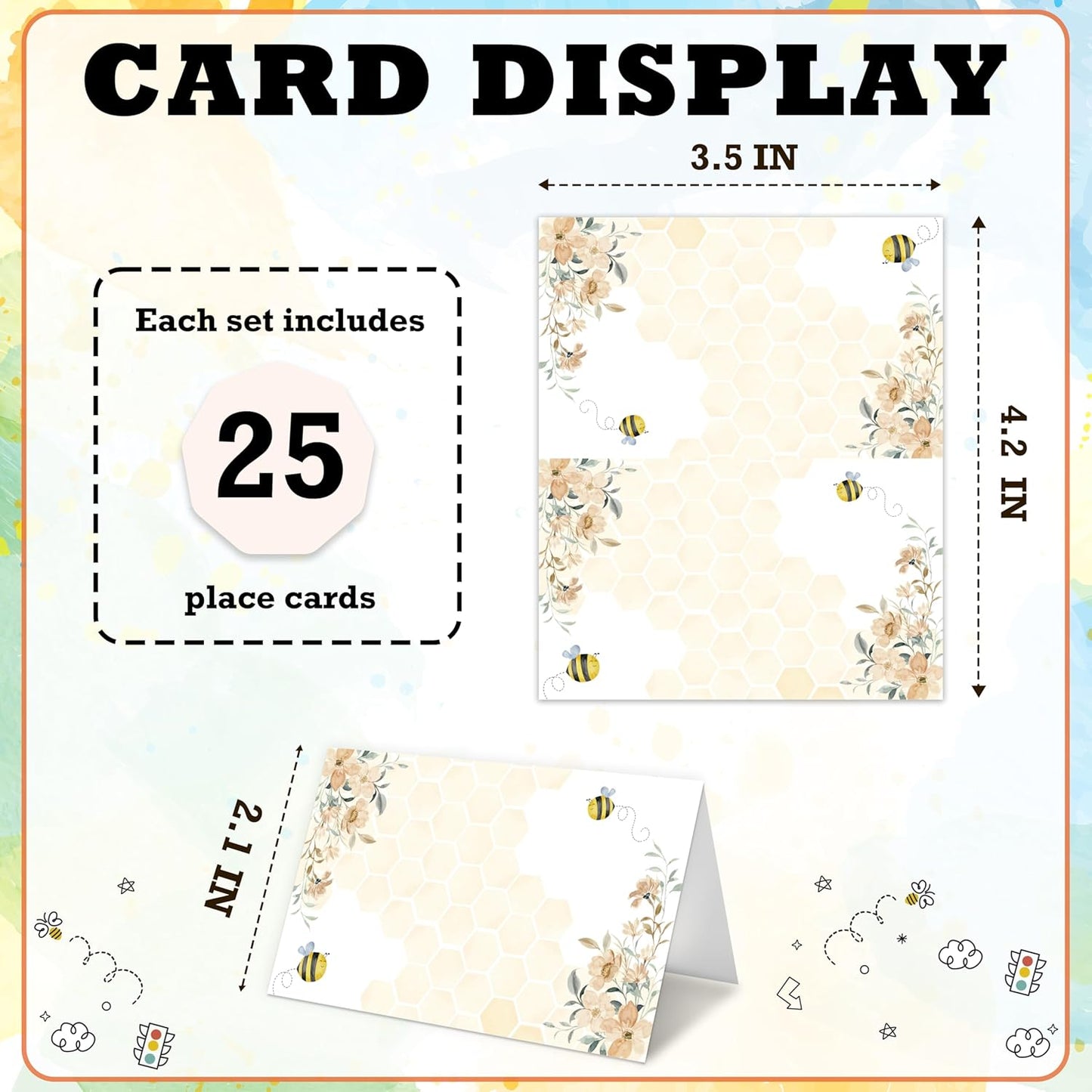 Honey Bee Place Card For Girls Boys, Bumble Bee Name Cards For Table Setting, Honey Party Favors Supplies, Beehive Tent Card Decorations For Baby Shower Kids Birthday Events, 25 Pack Cards -18