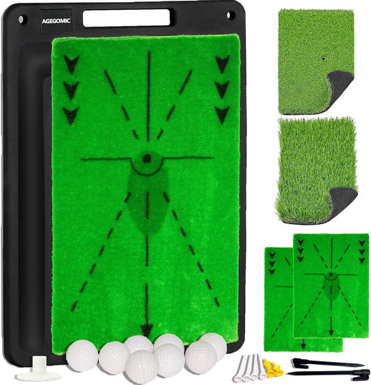 Golf Training Mat Impact Swing Hitting Practice Board w/Heavy Duty Rubber Base, Versatile Replaceable Surface, Outdoor/Indoor Training Aid for Swing Path Feedback