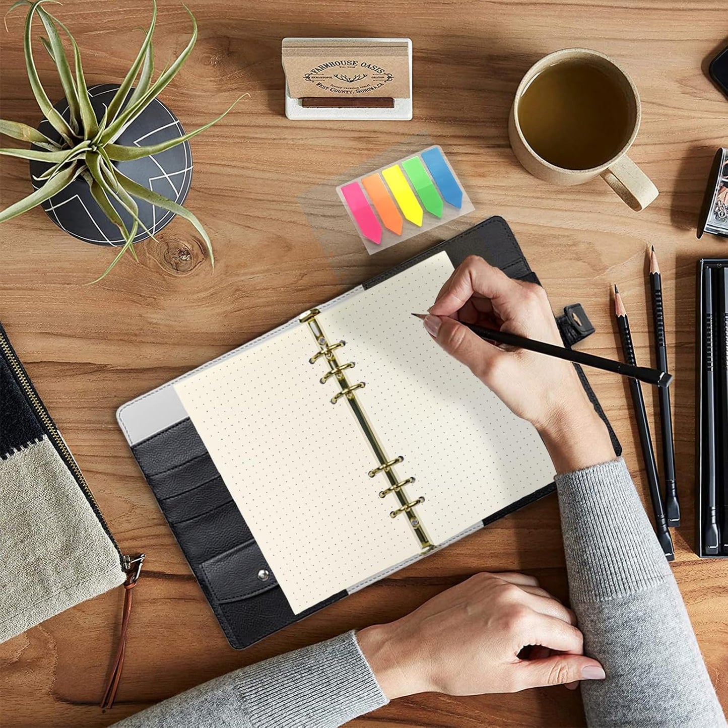 Harphia A6 6 Holes Binder Refill Value Set, 90sheets dotted loose leaf paper with stickers and dividers, planner inserts with binder pockets for A6 binder 6 holes refillable notebook,005dA6dot