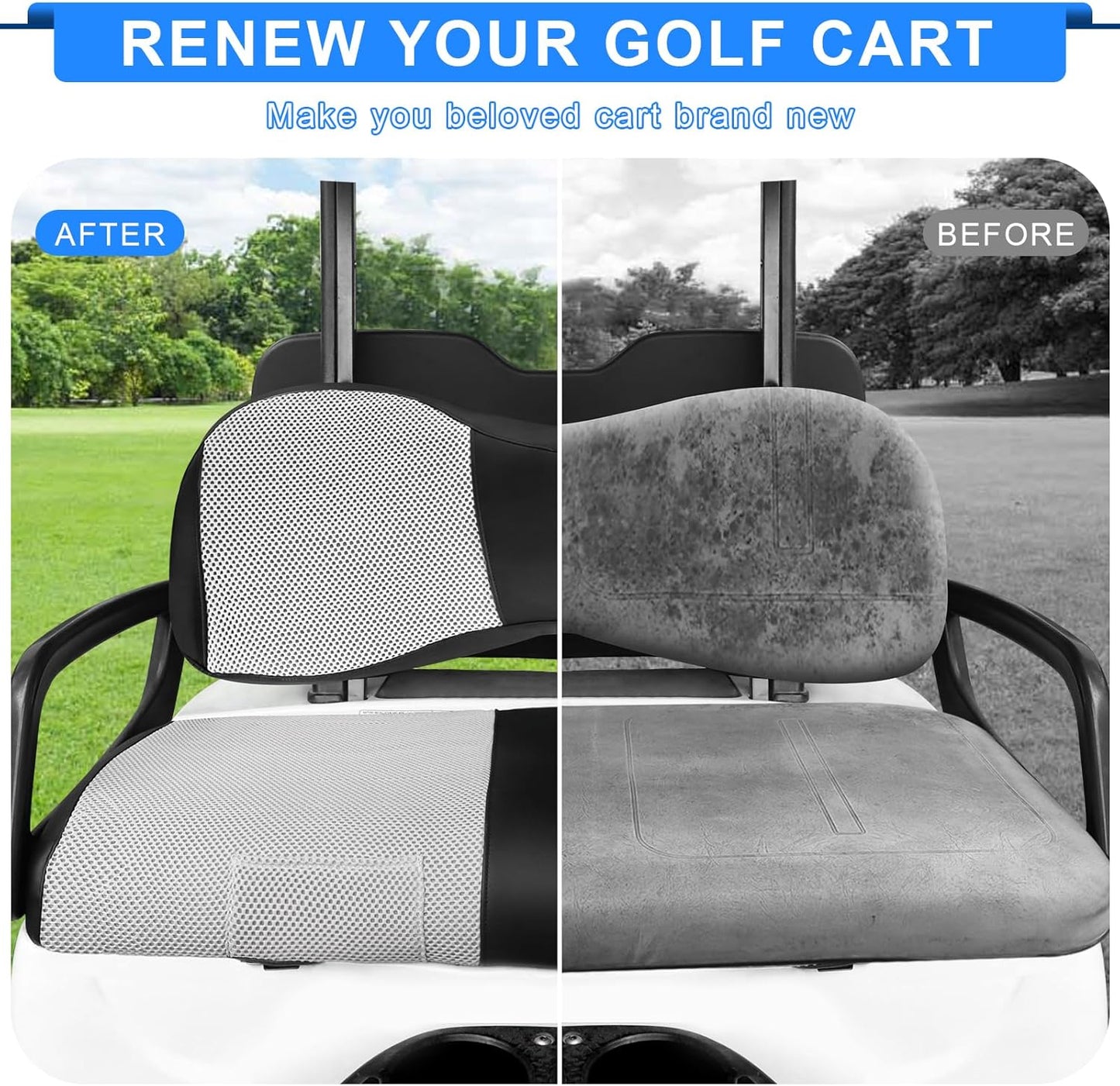 iLSKW Golf Cart Seat Covers for Yamaha G29 Seat Cover OEM Front,Breathable Fabric and Leather Front Seat Cover Like Gloves,Full Wrap-Around Design of Yamaha G29 Golf Cart Front Seat Cover