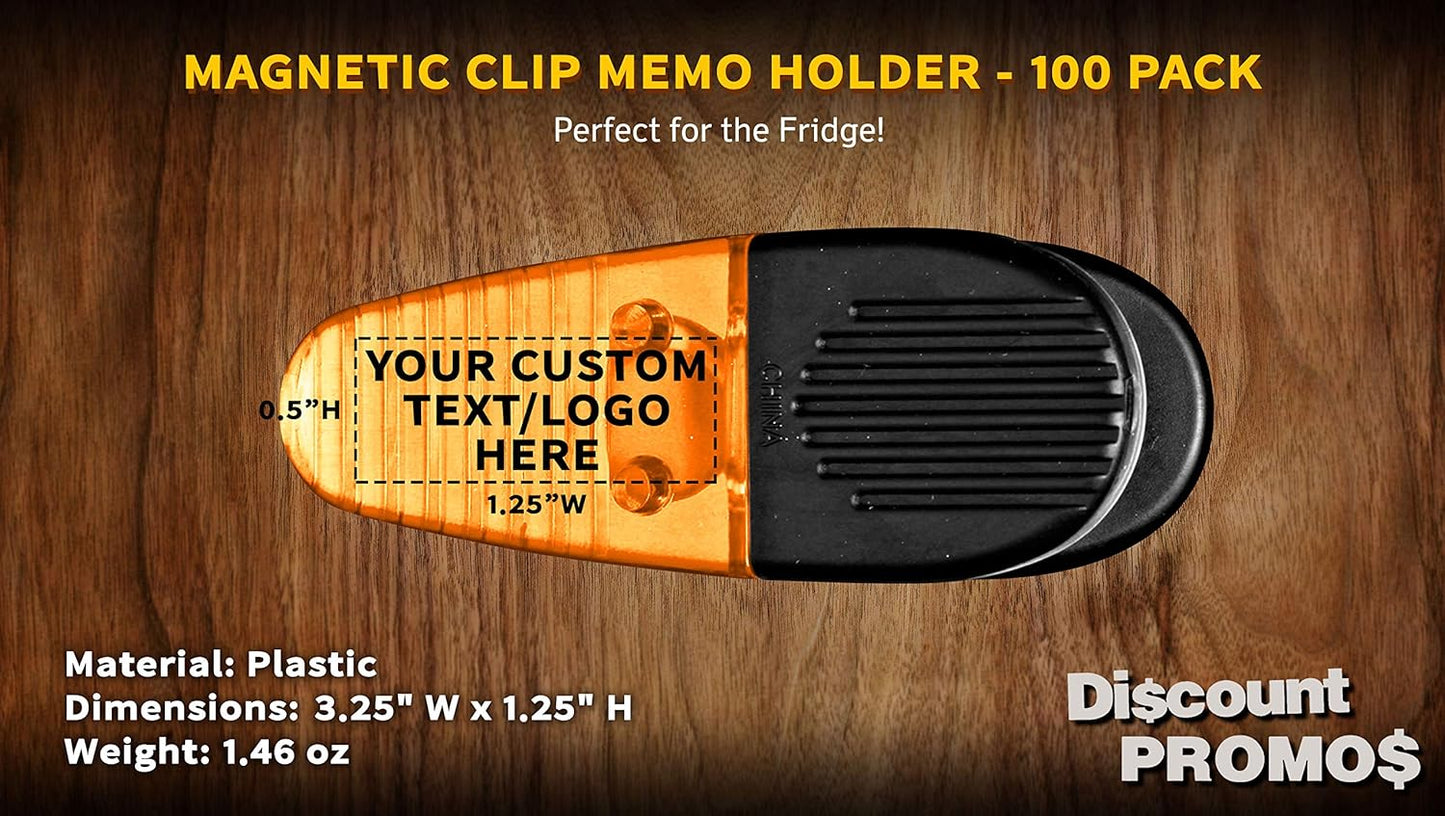 100 Magnetic Memo Holders Set - Customizable Text, Logo - Large Clip, Plastic - TOrange