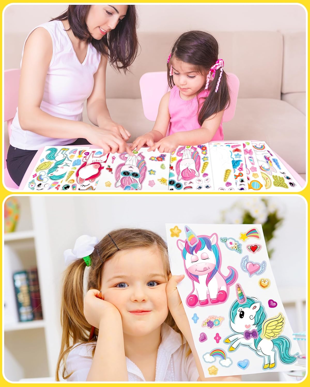 24 Pcs Make Your Own Unicorn Sticker Sheet, Unicorn Party Favors Face Stickers for Kids Girls Toddlers Crafts Activities Bags Birthday Party Favors Valentines Day Gifts for Kids Classroom