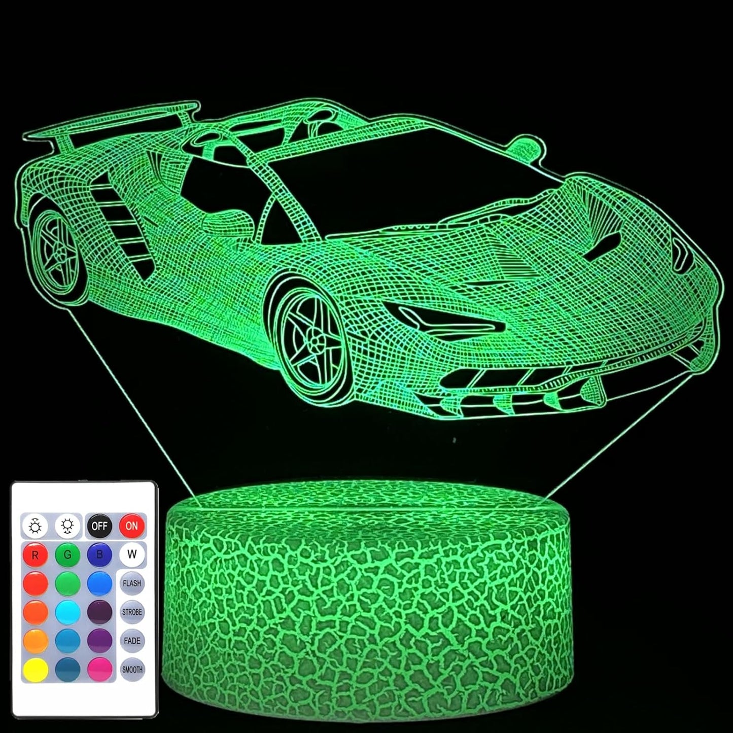 i-CHONY Sport Car Night Light,Race Car 3D Optical Illusion Lamp,with Remote & Smart Touch 16 Colors Dimmable Bedroom Decor Bedside Lamp,Christmas Holiday Birthday Gifts