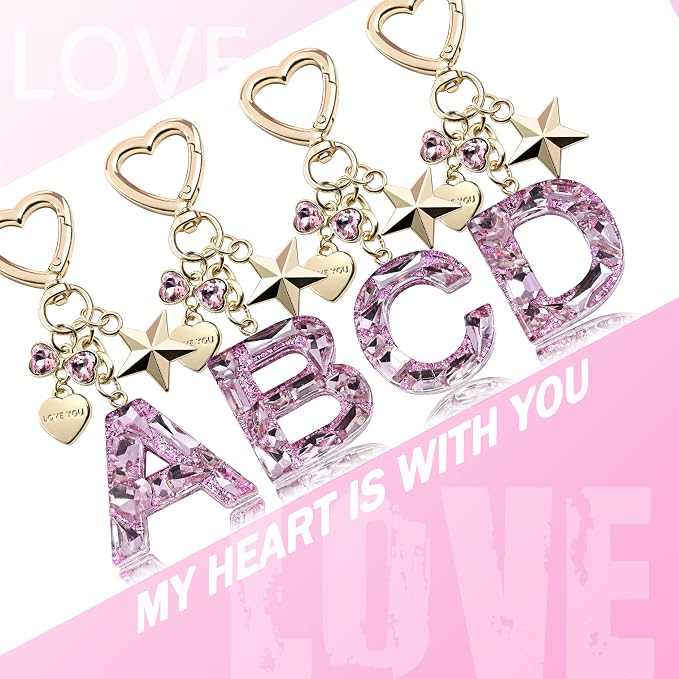Cute Bling Keychain initial Letter Butterfly Star Pink Purple Gift - Image 4