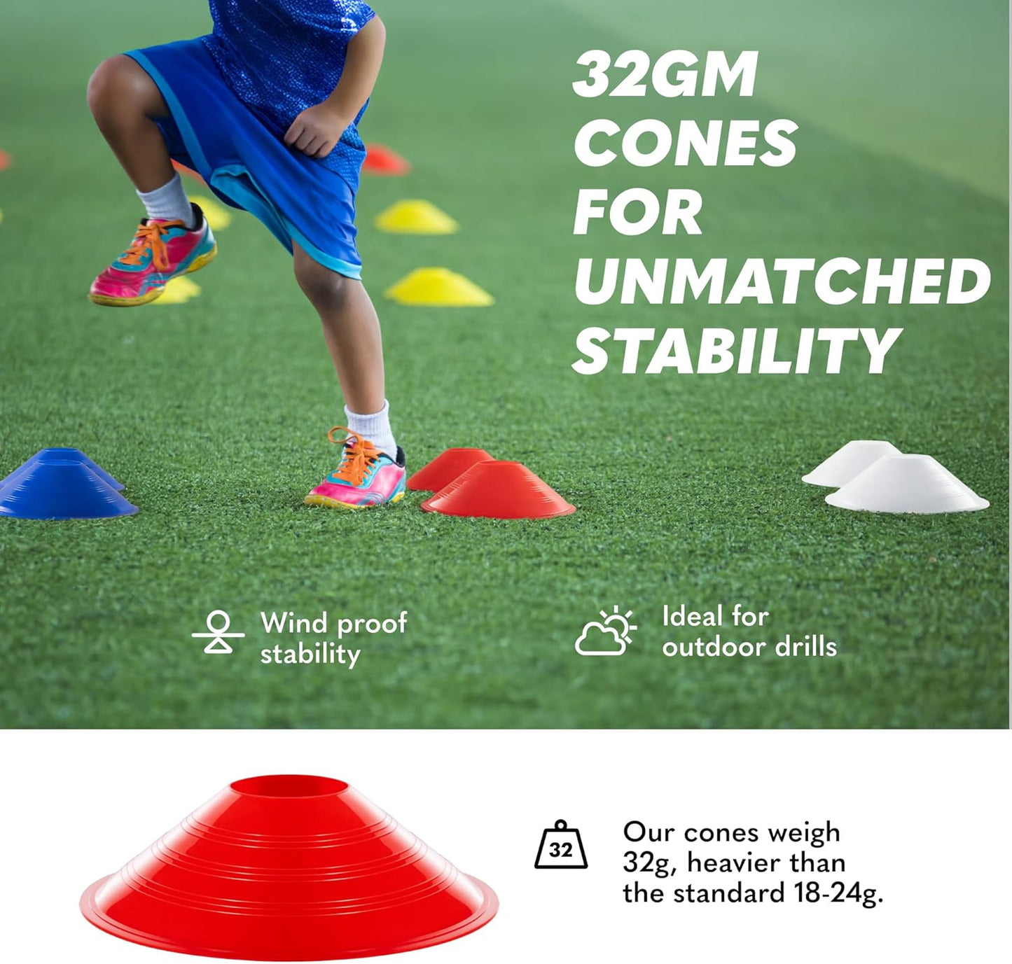 GSi Sports Cones | 40 Pack Training Cones with Strap for Agility Drills, Soccer, and Sports Practice and Shapes