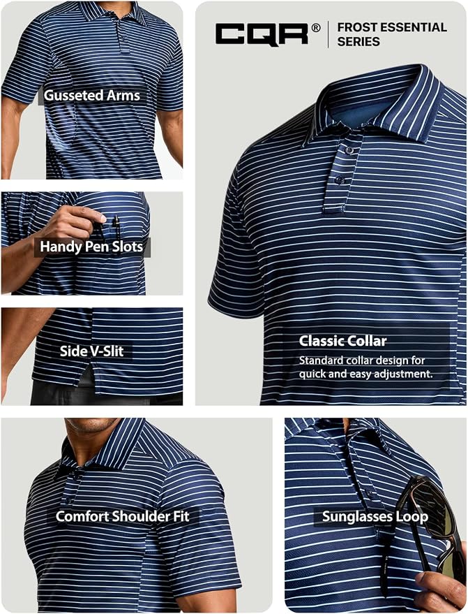 CQR Men's Polo Shirts, Tactical Short Sleeve Golf Performance Shirts, - Image 6
