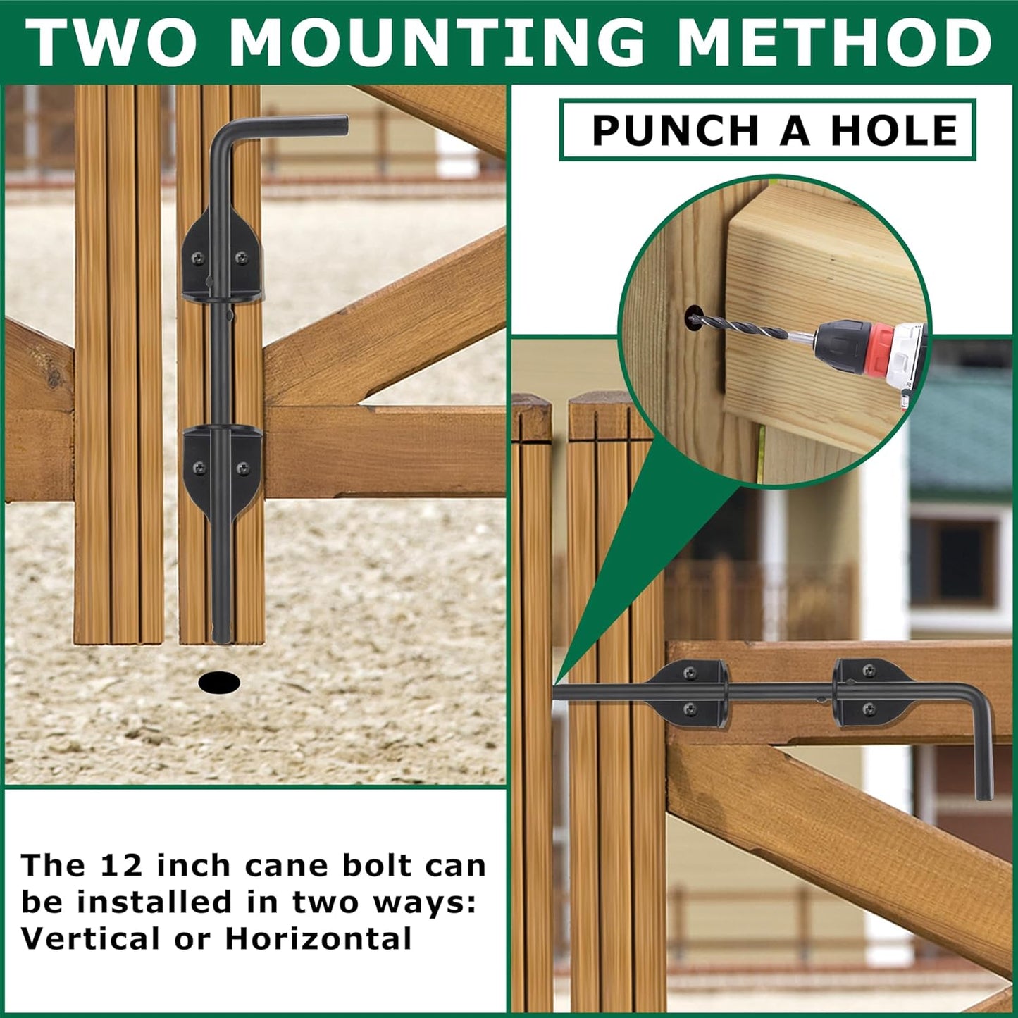 12" Heavy Duty Cane Bolt Gate Drop Rod for Vinyl Gate Latch, Cane Bolts for Gates for Wood PVC Vinyl Metal Fences Gates-1 Pack