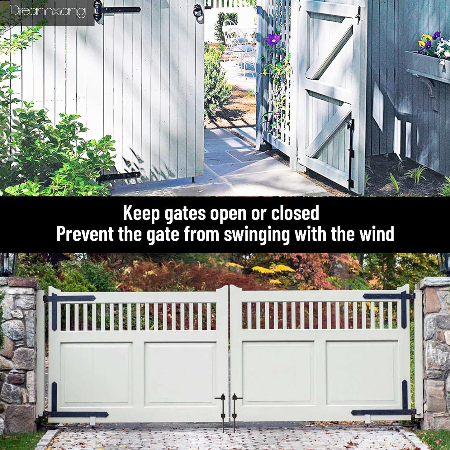 12" Heavy Duty Cane Bolt Gate Drop Rod Hardware Ground Latch for Wood PVC Vinyl Metal Fences Gates, Double Doors, Black Solid Steel -2 Pack