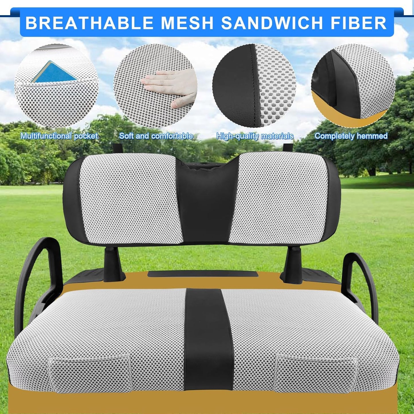 iLSKW Golf Cart Seat Covers for EZGO RXV Seat Cover OEM Front,Breathable Fabric and Leather Front Seat Cover Like Gloves,Full Wrap-Around Design of EZGO RXV Golf Cart Front Seat Cover