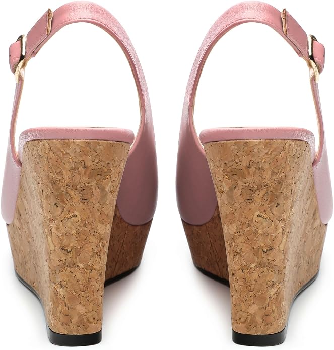 Womens Peep Toe Wedge Heels Matte Fashion Cork Slingback Pumps Platform Wedge - Image 4