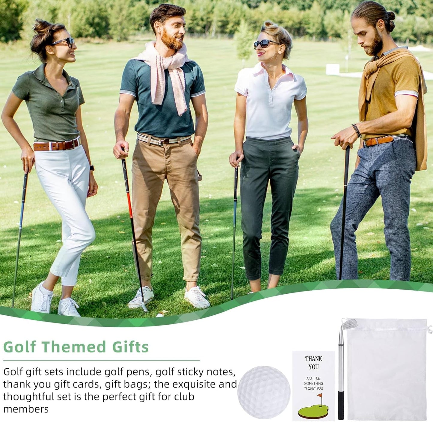 12 Sets Golf Ballpoint Pen Golf Pads Thank You Cards and Bags Golf Club Props Funny Sports Golfing Pen Black Gel Ink Golfing Pen for Men Women Golf Party Office Coworkers Stationery