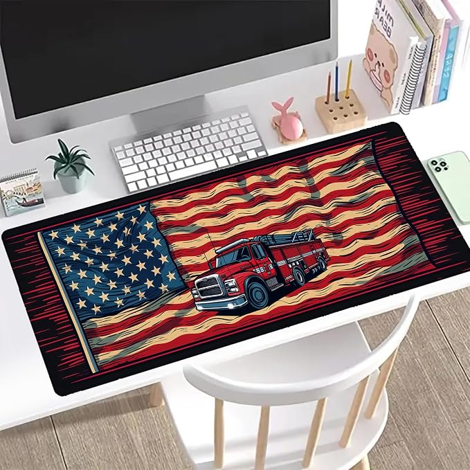 Fire Truck Gaming Mouse Pad, Office Desk Mat, Anti-Slip Rubber Base Cool - Image 2