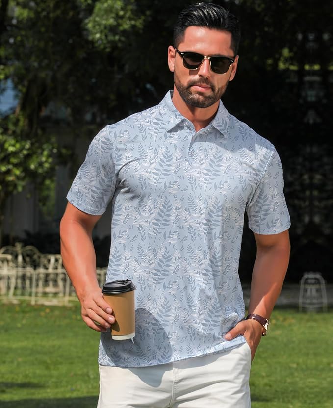 zeetoo Men's Polo Shirts Hawaiian Golf Polos Shirts Short Sleeve Performance - Image 2
