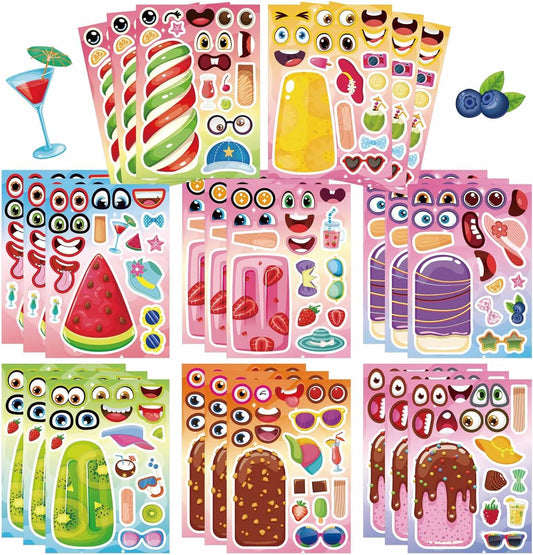 24 Sheets Ice Cream Stickers for Kids Classroom, Make Your Own Ice Cream Sticker, Summer Stickers Birthday Party Favor, Summer Craft Teacher Reward