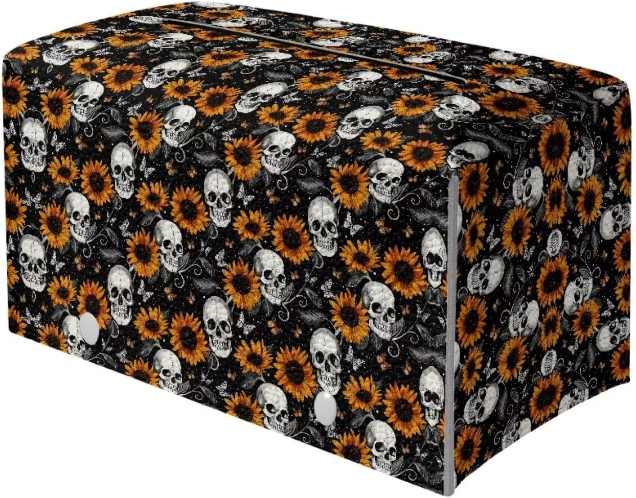 Halloween Tissue Box Cover with Skull Sunflower Print Waterproof Portable for Travel Designed with Modern PU Leather Folding Indoor Decorations 9.7"x5.2"x5.12" Easy to Clean