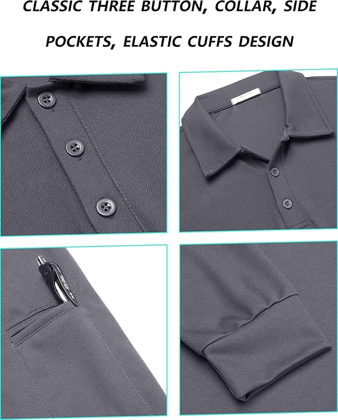 Deyeek Men's Polo Shirts Long Sleeve Golf Polo Shirts - Image 3