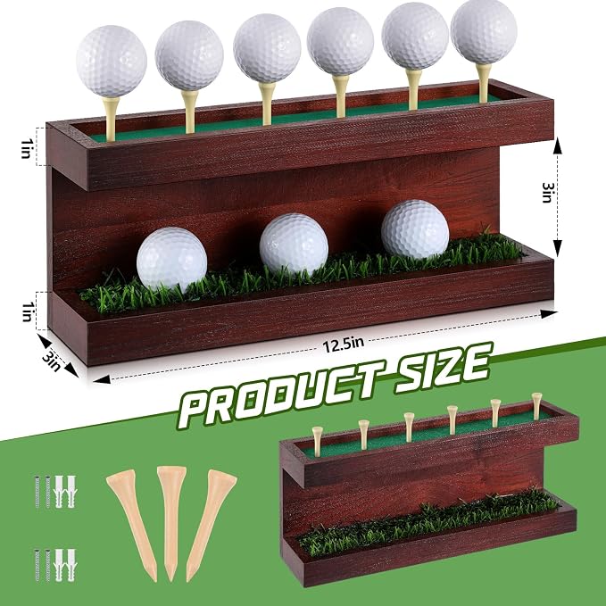 Menkxi Rustic Wood Golf Ball Holder 12.5 x 3 Inch Wall Mounted Vintage Display - Image 2