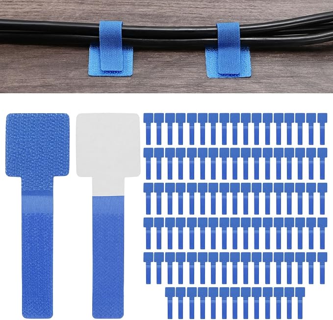 100-Pack Hook and Loop Cable Ties, 3.5 x 1.1 Inch Adjustable Self-Adhesive Cord by MMETERXITY
