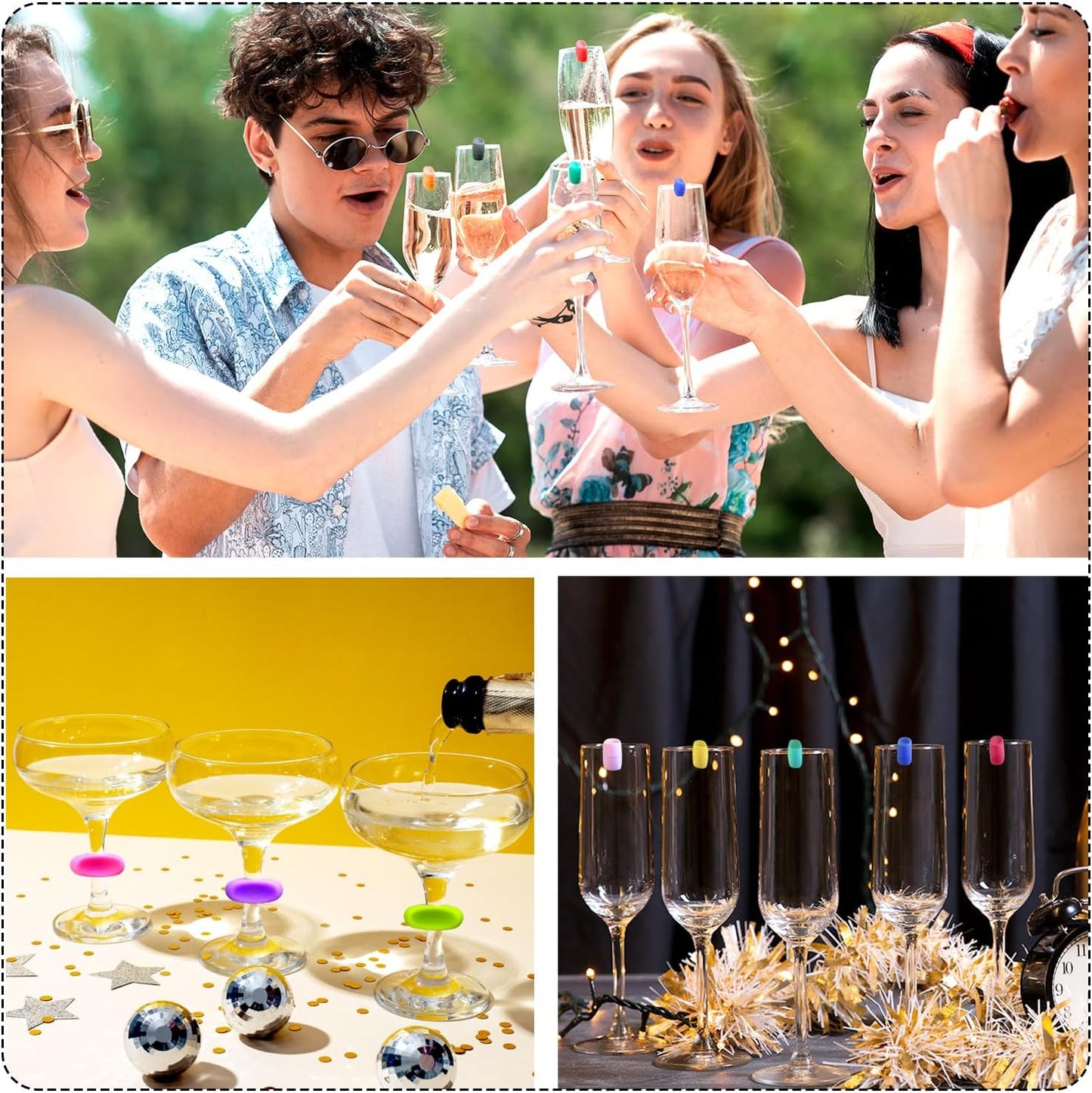 12PCS Wine Glass Markers Charms, Reusable Silicone Drink Tags for Wine Glasses, Champagne, Cocktails & Beer Bottles, Colorful Cup Identifiers for Bar, Party, Wedding, Birthday & Home Entertaining(colorful)