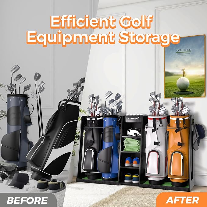 Wooden Golf Storage Organizer for Garage, Premium Golf Bag Holder Rack for - Image 5