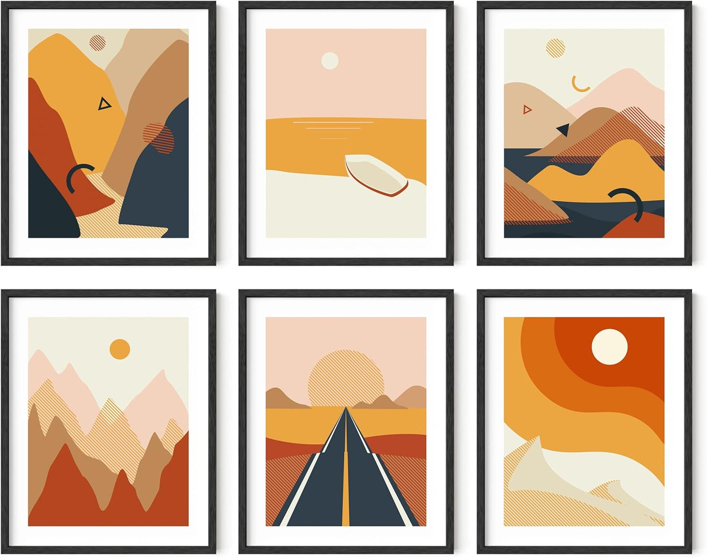 HAUS AND HUES Set of 6 Modern Aesthetic Mountain Wall Art - Abstract Minimalist Landscape Wall Art Posters (16x20 UNFRAMED)