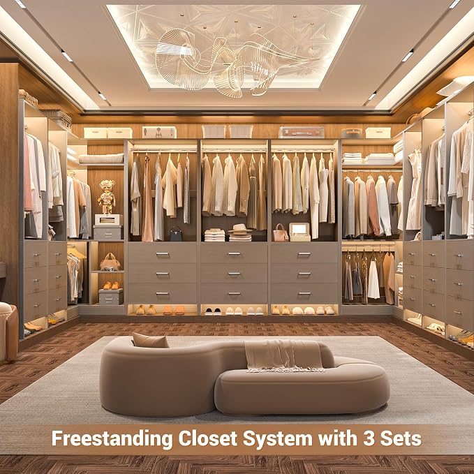Aheaplus Closet System with 6 Drawers, 4 Hanging Rods & Corner Tower, Corner - Image 5