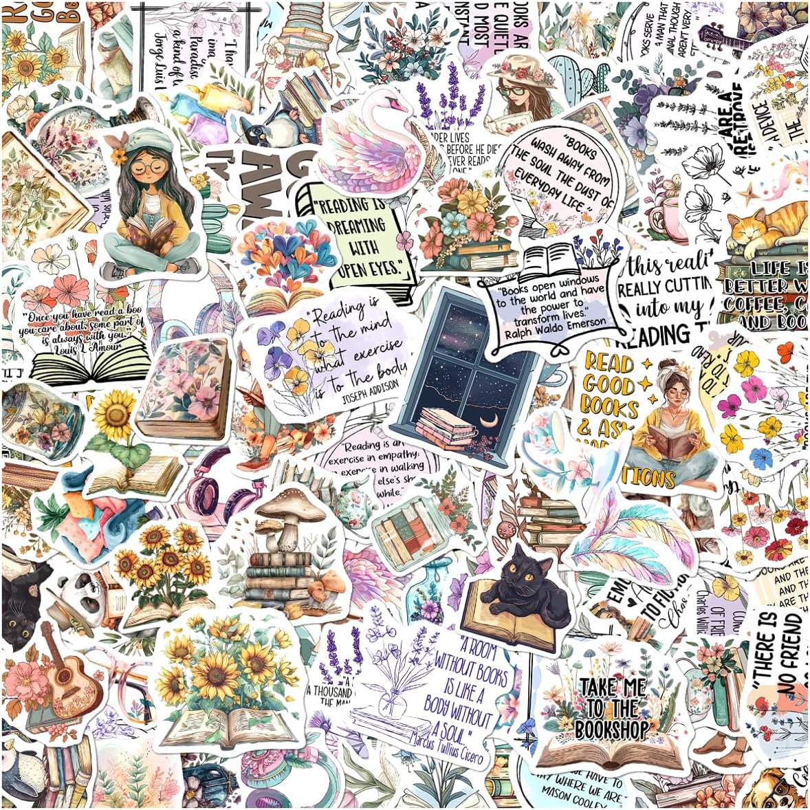 108Pcs Book Lover Aesthetic Stickers Pack for Journal Laptop Ipad Kindle Case Waterproof Vinyl Sticker Set Readers Students Teens Women Club Booktok Scrapbooking