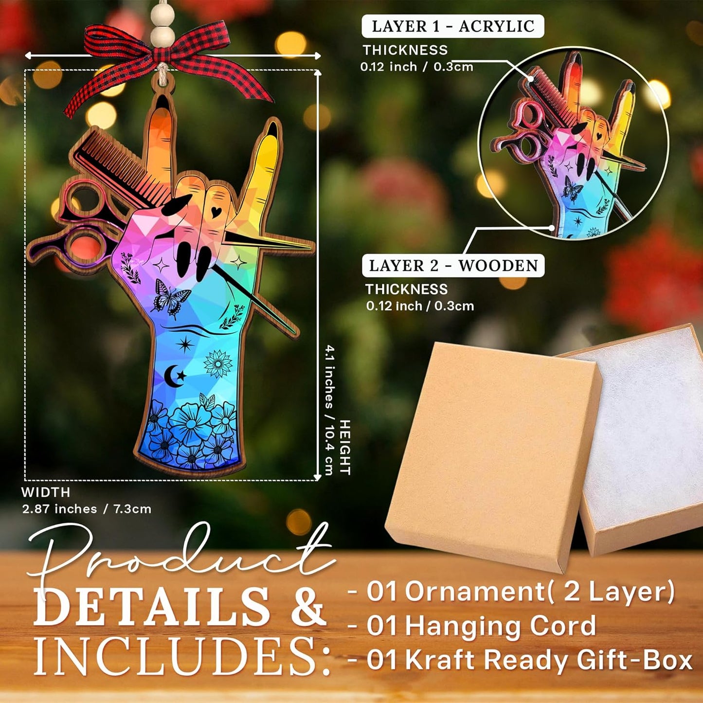 HEXMOZ Hairdresser Christmas Ornament 2025 - Gifts for Hairdressers, Hair Stylists, Female Barbers - Hair Dresser, Hairstylist, Beautician Gift for Women - Acrylic Wood Ornament