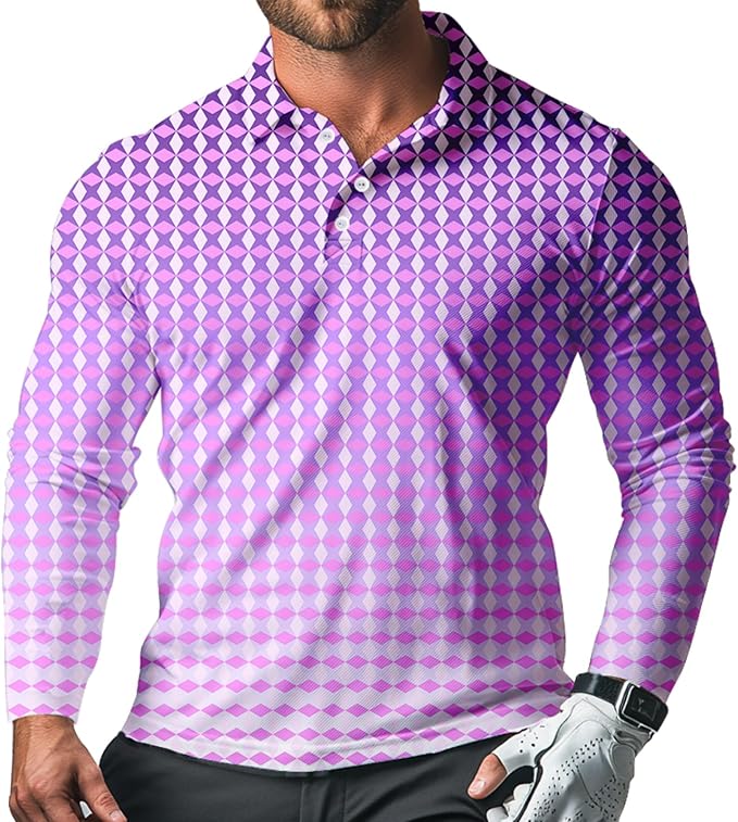Men's Long Sleeve Golf Shirt Quick Dry 3 Button Work Fishing Outdoor Casual by SQPO