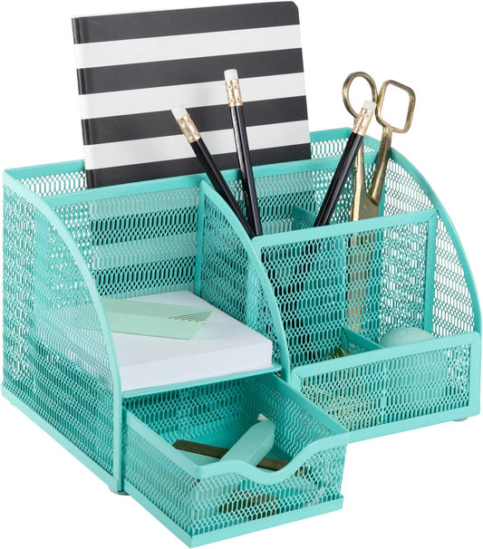 BLU MONACO Aqua Desk Organizer – Cute Turquoise Accessories & Stationery Holder for School, Locker, Bedroom or Home