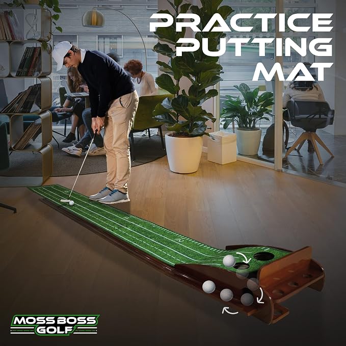 Practice Putting Mat with Automatic Ball Return Track & Putting Mirror - Image 4