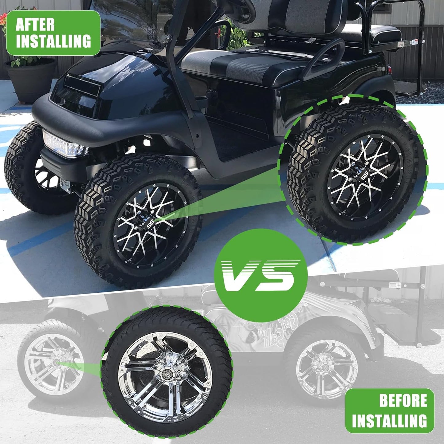 10L0L Universal Golf Cart SS Wheel Center Cap Cover for EZGO, Club Car, Yamaha, 4 PCS (Black)