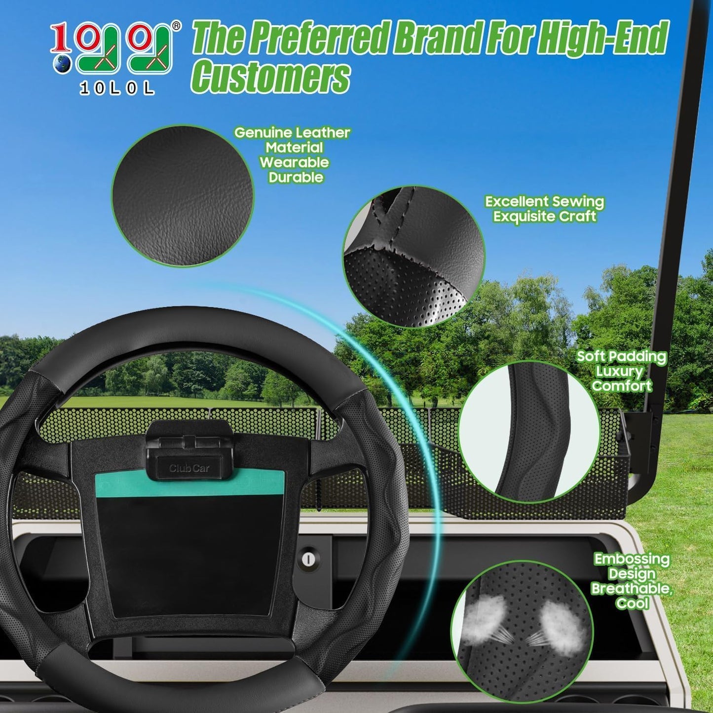 10L0L Golf Cart Steering Wheel Cover for Yamaha, Club Car DS & Precedent, 14 Inch Black