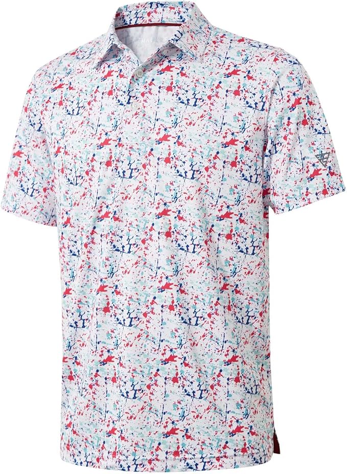 Golf Shirts for Men Dry Fit Short Sleeve Print Performance Moisture Wicking by MAELREG