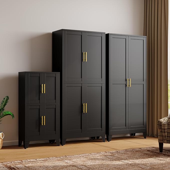 47“H Black Metal Bathroom Storage Cabinet, Kitchen Pantry Cabinet - Image 9
