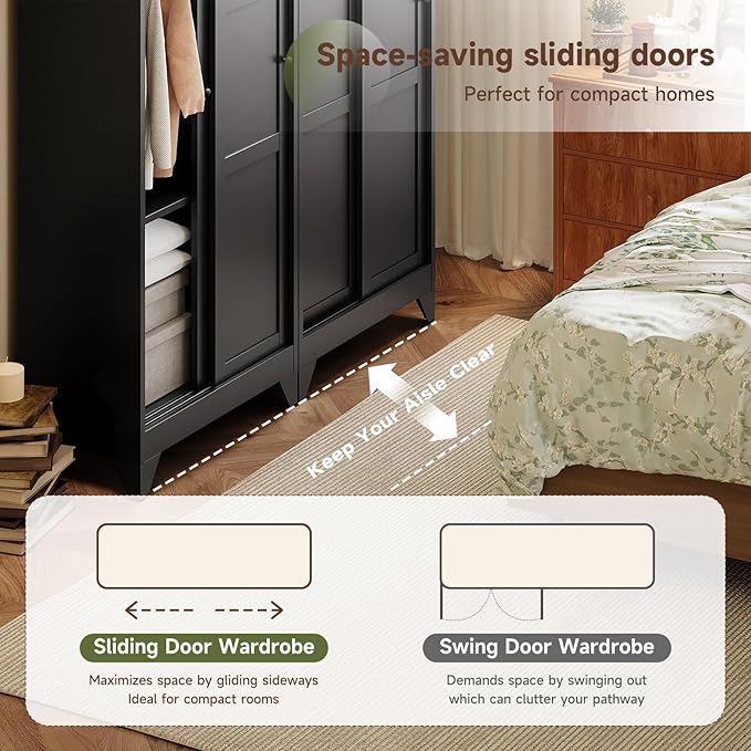 Letaya Metal Sliding Door Wardrobe Cabinets, Narrow Slim Coat Closet Cabinet - Image 6