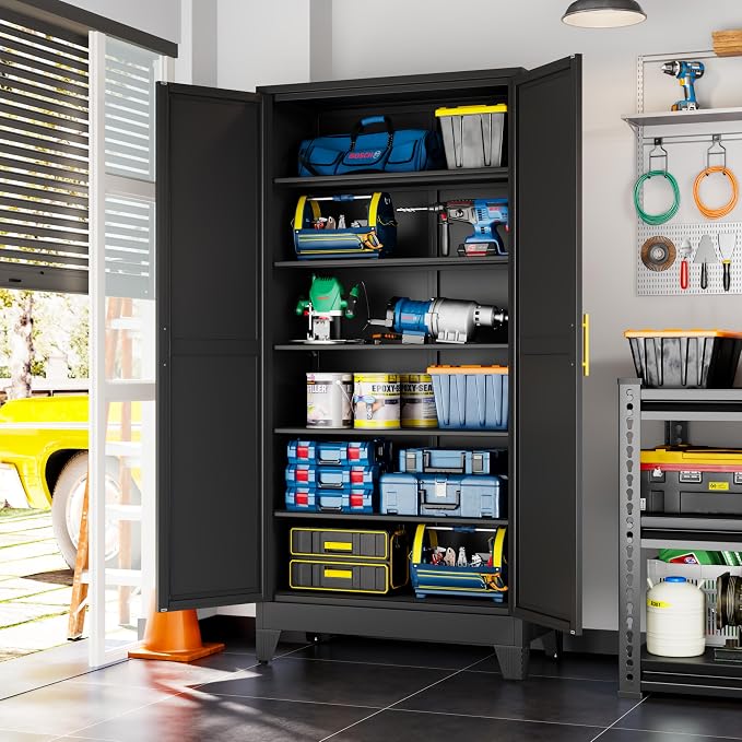 Black Metal Storage Cabinet, Kitchen Pantry Storage Cabinet - Image 7
