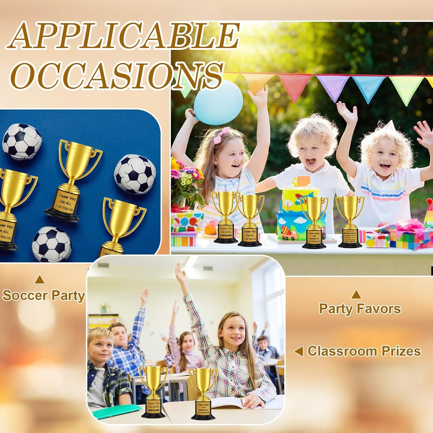 Highergo 24 Pcs Mini Trophies Awards Plastic Gold Trophy Cups Party Favors Adults Metal Trophy with Stickers for School Football Golf Sports Competition Staff Reward Appreciation Gifts