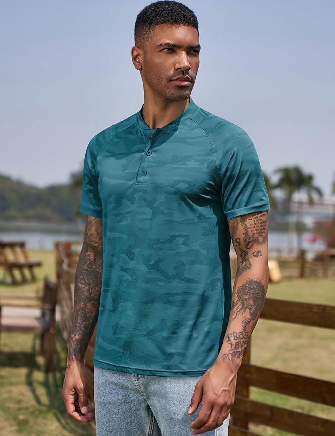 TAPULCO Mens Collarless Golf Shirts Short Sleeve Dry Fit Stretch Casual - Image 3