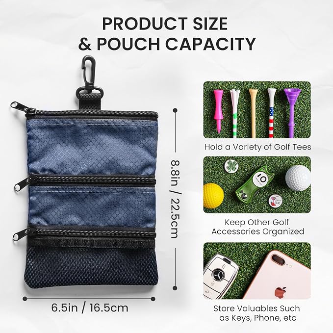 Golf Bag Accessories Valuables Pouch Bags Multi Pocket Zipper Hook - Image 3