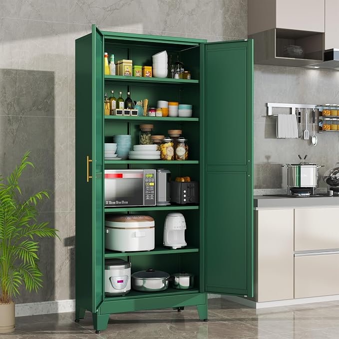 Green Metal Storage Cabinet, Kitchen Pantry Storage Cabinet - Image 9