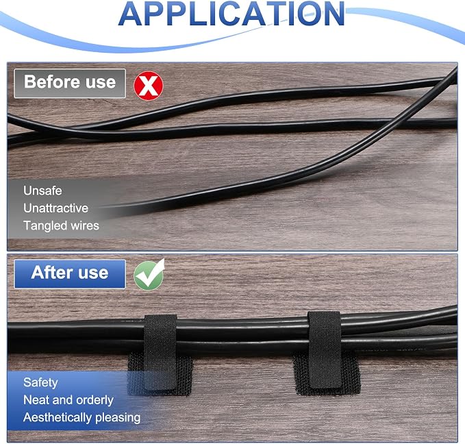 100-Pack Hook and Loop Cable Ties, 3.5 x 1.1 Inch Adjustable Self-Adhesive Cord - Image 5