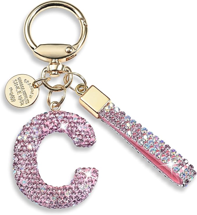 Pink Blue White Initial Letter Keychain Gift by JINGUAZI