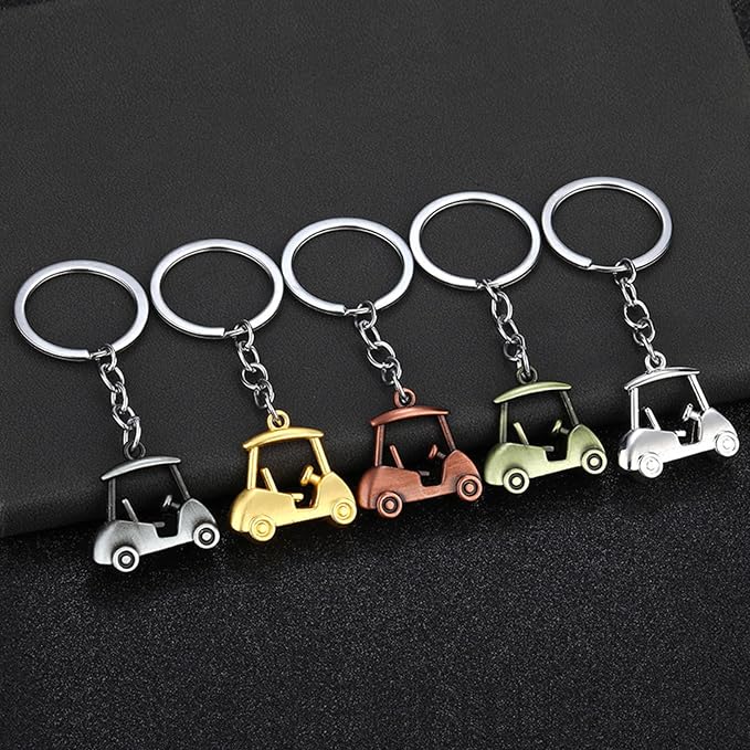 Pack Of 2 Zincs Alloy Realistic Golf Cart Keychains Golf Themed Holder - Image 3
