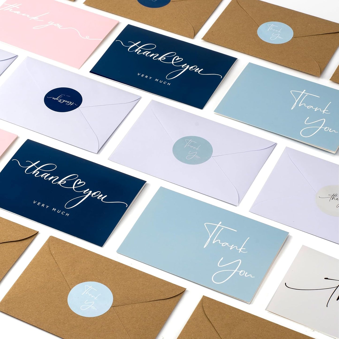 100 Multicolored Thank You Cards with Kraft Envelopes and Stickers - 4 Modern Designs for Wedding, Graduation, Business, Baby Shower