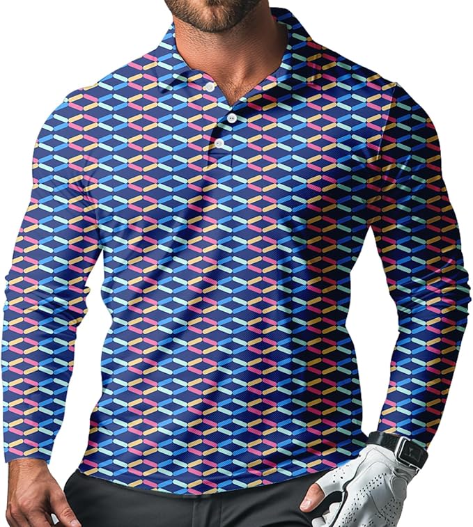 Men's Long Sleeve Golf Shirt Quick Dry 3 Button Work Fishing Outdoor Casual by SQPO