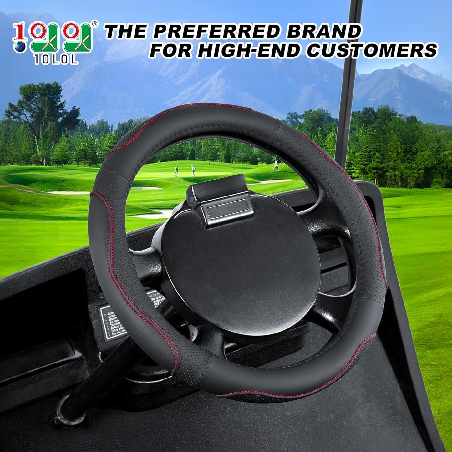 10L0L 13 Inch Golf Cart Steering Wheel Cover for EZGO TXT RXV, Anti Slip PU Leather & Comfortable Grip Feeling-Black Red