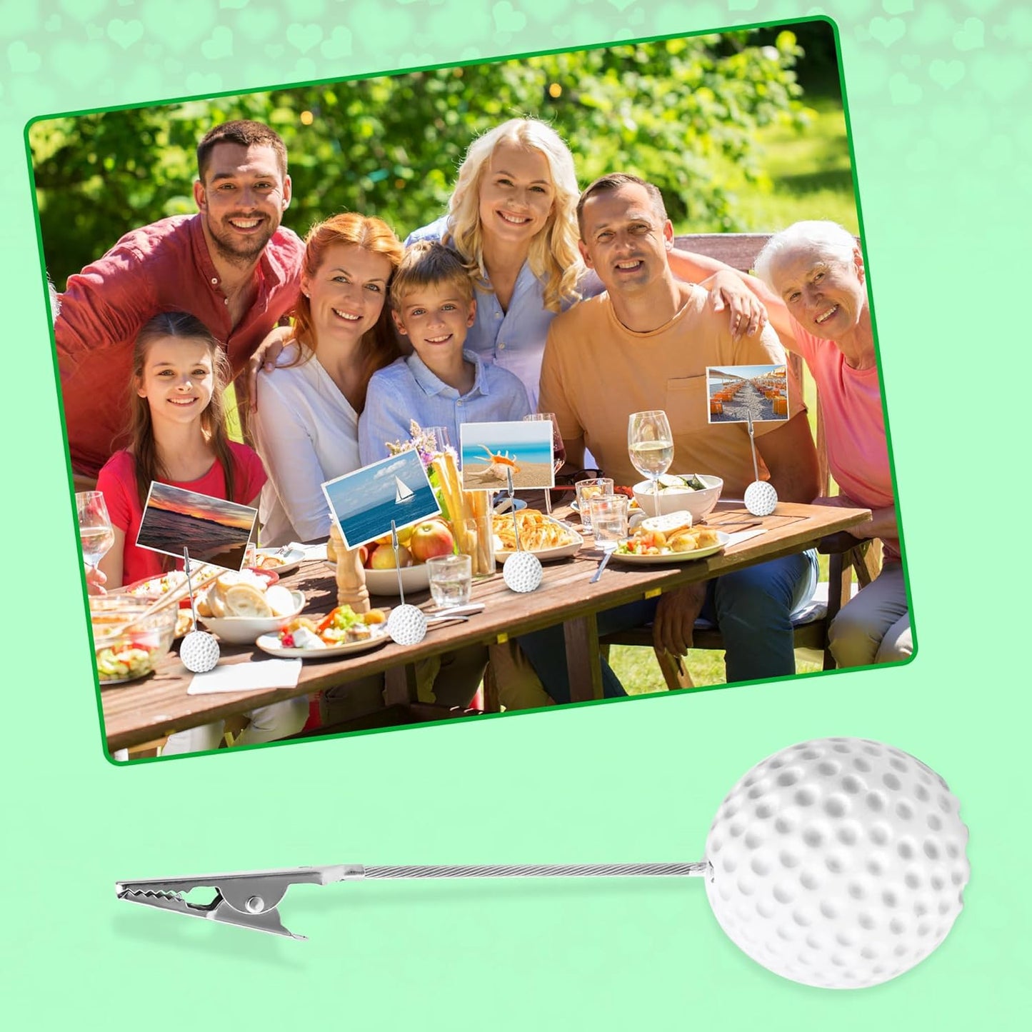 24 Pcs Golf Ball Card Holder Golf Sports Ball Base Memo Clips Stand Note Paper Clips Pictures Display Alligator Clips for Wedding Party Decoration Office Menu